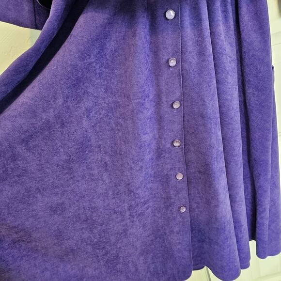 Vintage 80s Shirt Dress Womens Size 14 Purple Faux Suede Cottagecore Preppy - Picture 11 of 13